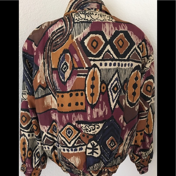 Vintage jacket Silk windbreaker zipper front athletic style jacket abstract - Picture 6 of 8